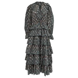 Vestido midi con volantes Odile de Ulla Johnson en algodón oliva