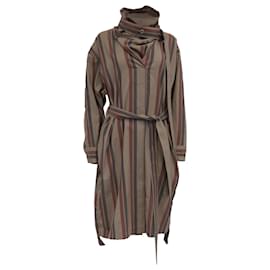 Vestido camisero midi de rayas con cinturón en lana multicolor Acne Studios