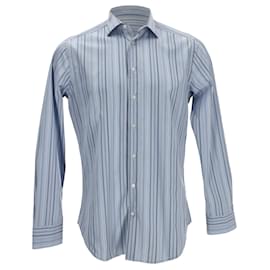 Etro Gestreiftes Button-Down-Hemd aus hellblauer Baumwolle