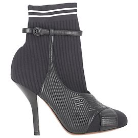  Fendi Striped Sock Ankle Boots in Black Leather