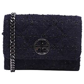 Borsa a tracolla in tweed Tory Burch in lana blu navy