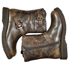Prada Botas Biker Engineer Cuero Marrón Talla 35