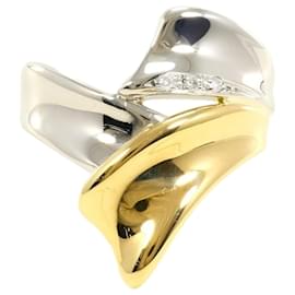 Anello a fascia in platino PT850 e oro giallo 18K con diamante - Autre Marque