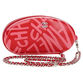 CHANEL Borsa a Spalla Pouch con Catena in Pelle Rossa Argento CC Auth BA12817SAM