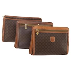 Céline Clutch CELINE Macadam Canvas PVC Pelle 3 Set Marrone Auth 180239