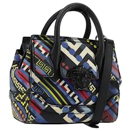 Gianni Versace Hand Bag Leather 2way Multicolor Silver Auth ka4419