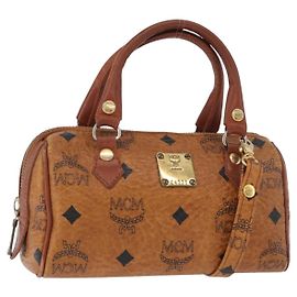 Borsa Mini Boston MCM Logogram Vicetos in PVC 2way Marrone Oro Auth 179932