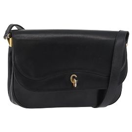 Borsa a Spalla Christian Dior in Pelle Nera e Oro Auth BA12894