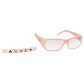 Gafas de sol CHANEL metal 2 Set Rosa Blanco CC Auth 179360