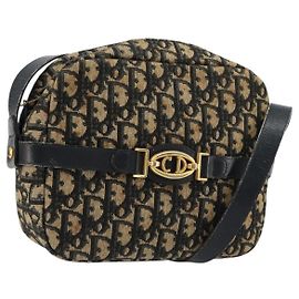 Christian Dior Trotter Canvas Shoulder Bag Navy Gold Auth 165280