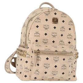 MCM Vicetos Logogram Rucksack PVC Leather Ivory Gold Auth 179462