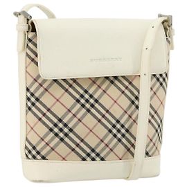 Borsa a Spalla BURBERRY Nova Check in Tela Beige Silver Auth BA12846