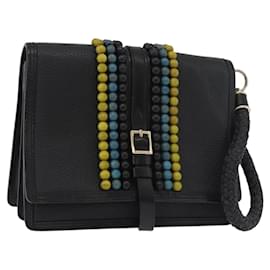 BURBERRY Clutch Bag Leder Schwarz Gold Auth bs35150