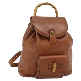 GUCCI Bamboo Rucksack Leder Braun Gold 003 3444 0030 Auth bs35138