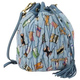 Borsa a Spalla Miu Miu Matelassé Nylon Azzurro Oro Auth 180284A