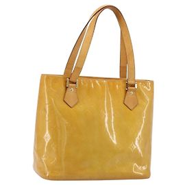 LOUIS VUITTON Bolsa Monogram Vernis Houston Hand Bag Bege M91004 LV Auth BA12771