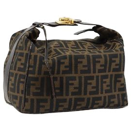Sac à main FENDI Zucca Canvas Marron Noir Authentique 180359