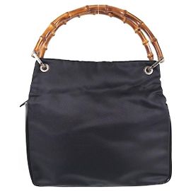 Gucci Borsa a tracolla in nylon con manico in bambù