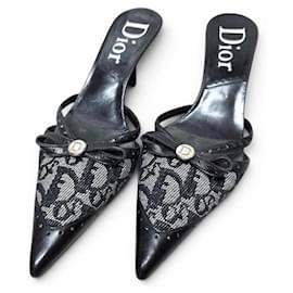 mules de punta fina con lazo VINTAGE Y2K DIOR TROTTER MONOGRAM KITTEN HEELS IT 37.5 US 7.5