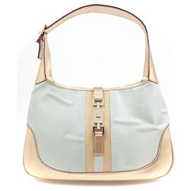 Gucci Jackie 1961 Borsa Hobo - Tela Azzurro Chiaro e Pelle Dorata