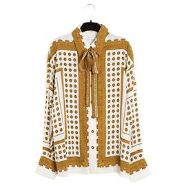 Zimmermann Top Soie Lavalliere FR40 Ecru Gold Blusa in Seta Ascot Taglia 2 UK12 US10