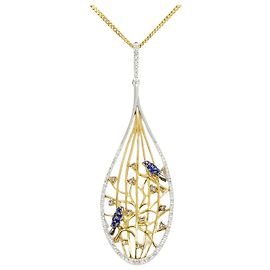 Autre Marque Elegante collana in oro 18K con zaffiro e diamante