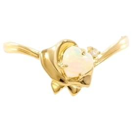 18K Yellow Gold Band Ring with Opal and Diamond - Autre Marque