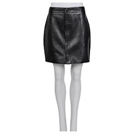 Falda evasé con botones de cuero negro Saint Laurent Talla 42 Segunda mano