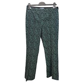 Prada Pantalones Lana Patrón Espiga Negro y Azul Cerceta