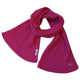 Moschino Jeans Sciarpa rosa a coste con monogramma MJ in cristalli