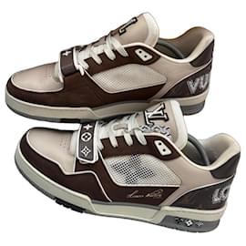 Louis Vuitton LV Trainer Sneakers in pelle marrone e crema