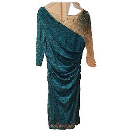 Autre Marque John Charles London Vestido de encaje un hombro verde azulado