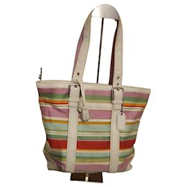 Borsa tote Coach in tela a righe multicolore e pelle