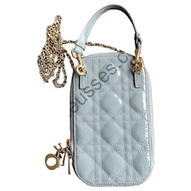 Custodia per telefono Call’in Dior Lady Dior cannage in pelle vernice blu turchese