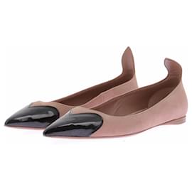 Alaïa Ballerinas aus beigem Wildleder und schwarzem Lackleder