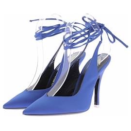 Attico Mule in raso blu con lacci