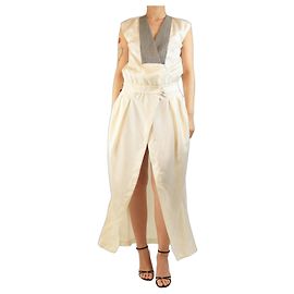 Brunello Cucinelli Vestido maxi con cuello en V y detalles monili - Crema - talla S