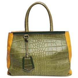 Fendi Borsa 2jours in pelle con stampa coccodrillo verde