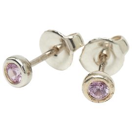 Pendientes de botón en plata y zafiro rosa Tiffany & Co.