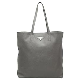 Borsa Tote Prada con logo Triangle in pelle Saffiano grigia
