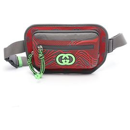Bolsa de cintura Gucci GG nylon verde vermelho castanho