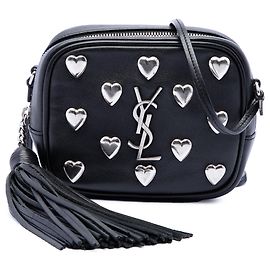 Saint Laurent Borsa a tracolla Blogger in pelle di vitello nera con borchie e monogramma a cuore