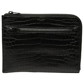 Clutch Saint Laurent in pelle nera con stampa coccodrillo