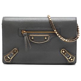 Portafoglio con catena Balenciaga Gray Chevre Motocross Metallic Edge