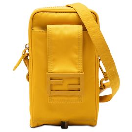 Borsa Baguette Fendi in nylon giallo per telefono con tracolla