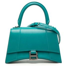 Balenciaga Hourglass Top Handle Tasche aus blauem glänzendem Box Calfskin Small