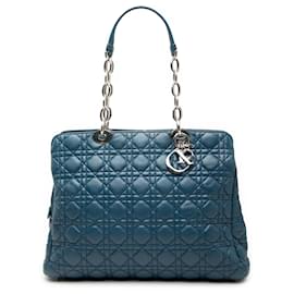 Dior Blue Large Lambskin Cannage Soft Zipped Lady Dior Shopping Tote