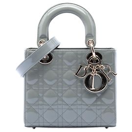 Dior Gray Small Patent Cannage Lady Dior