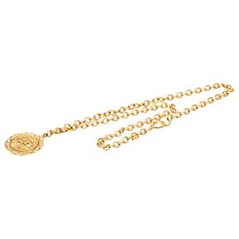 Chanel Gold CC Medaillon Lion Crest Anhänger Halskette vergoldet