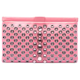 Clutch Miu Miu in nappa rosa con cristalli e occhielli